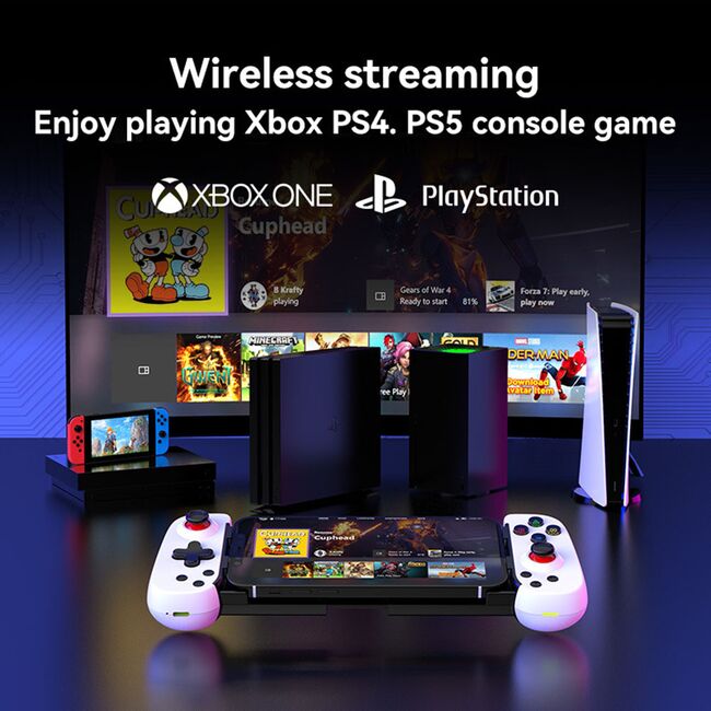 GamePad Controller Gaming Wireless pentru telefon Android, iOS, PC, PS, Bluetooth 5.0, 400 mAh, alb