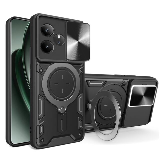 Husa pentru   Realme GT 6 / GT 6T cu protecție pentru cameră și suport magnetic integrat Ring Shockproof, negru