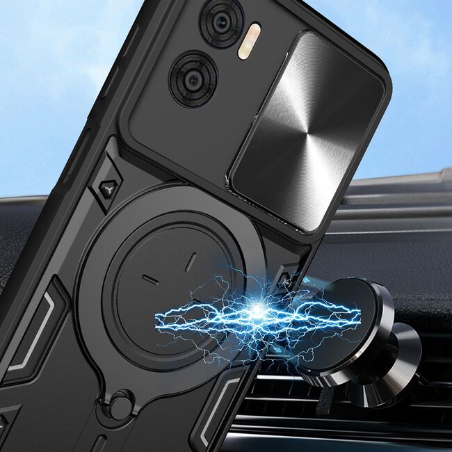 Husa pentru  Motorola Moto E22, E22i cu protecție pentru cameră și suport magnetic integrat Ring Shockproof, mov