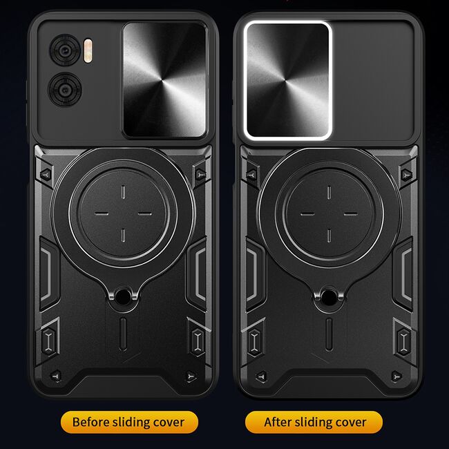Husa pentru  Motorola Moto E22, E22i cu protecție pentru cameră și suport magnetic integrat Ring Shockproof, mov