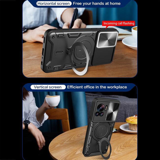 Husa pentru  Motorola Moto G54, G54 Power Edition cu protecție pentru cameră și suport magnetic integrat Ring Shockproof, rose gold