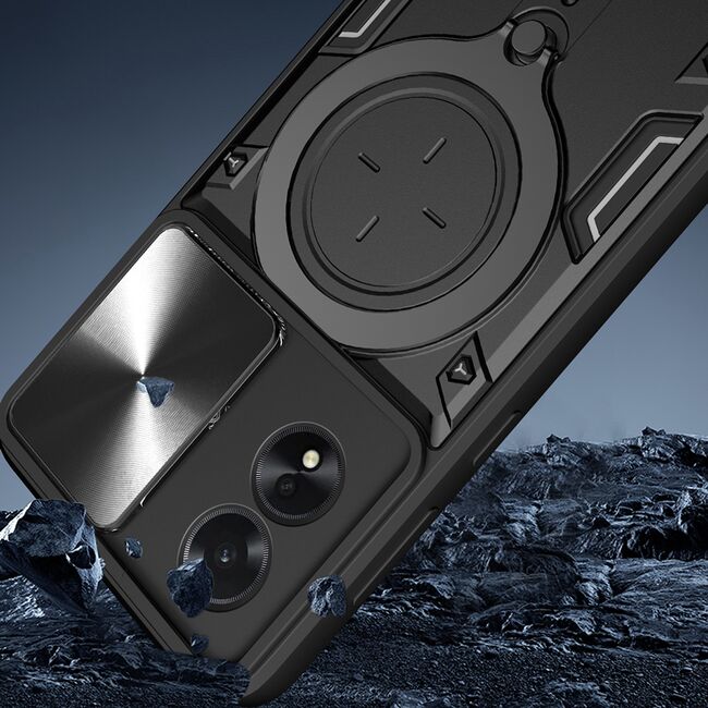 Husa pentru  Motorola Moto G84 cu protecție pentru cameră și suport magnetic integrat Ring Shockproof, negru
