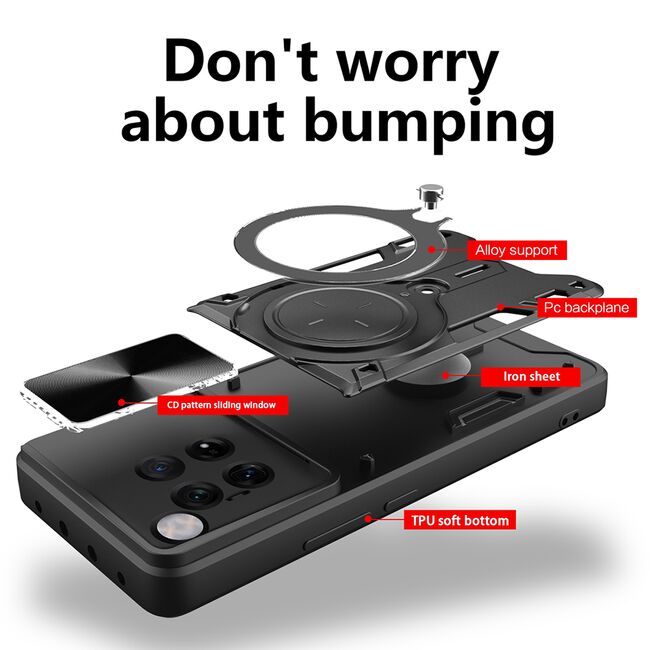 Husa pentru  OnePlus 12 cu protecție pentru cameră și suport magnetic integrat Ring Shockproof, albastru