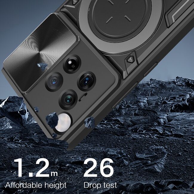 Husa pentru  OnePlus 12 cu protecție pentru cameră și suport magnetic integrat Ring Shockproof, albastru