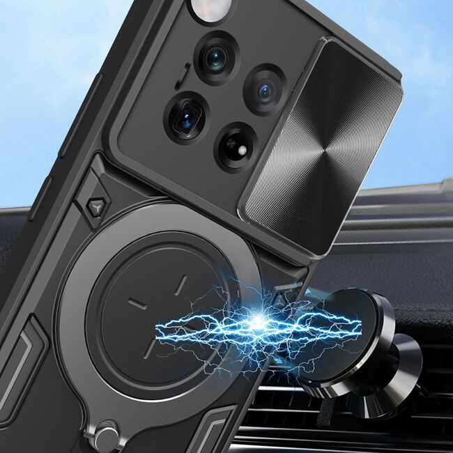 Husa pentru  OnePlus 12 cu protecție pentru cameră și suport magnetic integrat Ring Shockproof, rosu