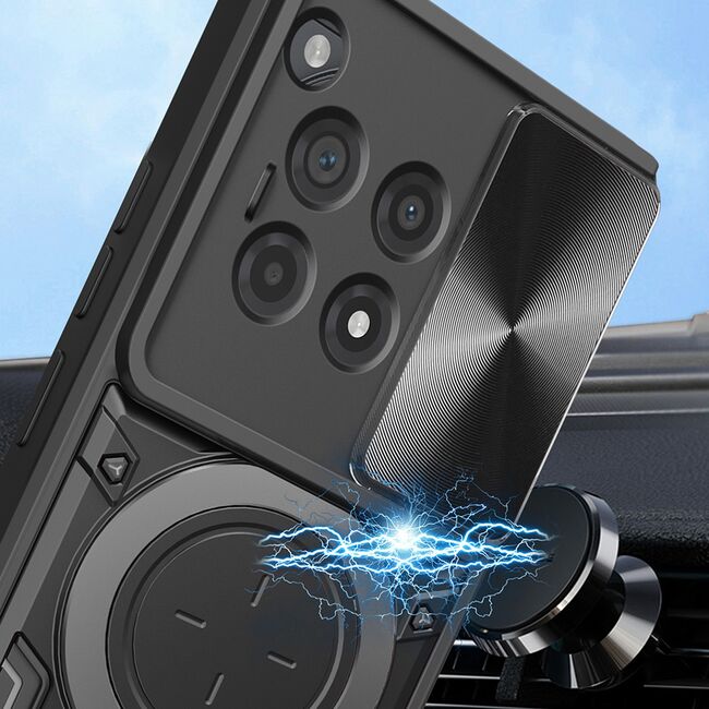 Husa pentru  OnePlus 12R cu protecție pentru cameră și suport magnetic integrat Ring Shockproof, albastru