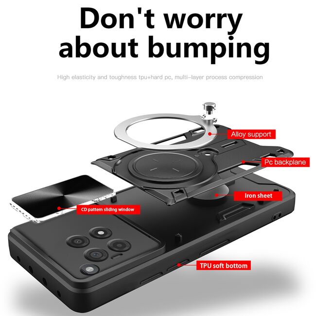 Husa pentru  OnePlus 12R cu protecție pentru cameră și suport magnetic integrat Ring Shockproof, albastru