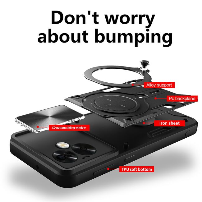 Husa pentru  Oppo A79 5G cu protecție pentru cameră și suport magnetic integrat Ring Shockproof, rosu