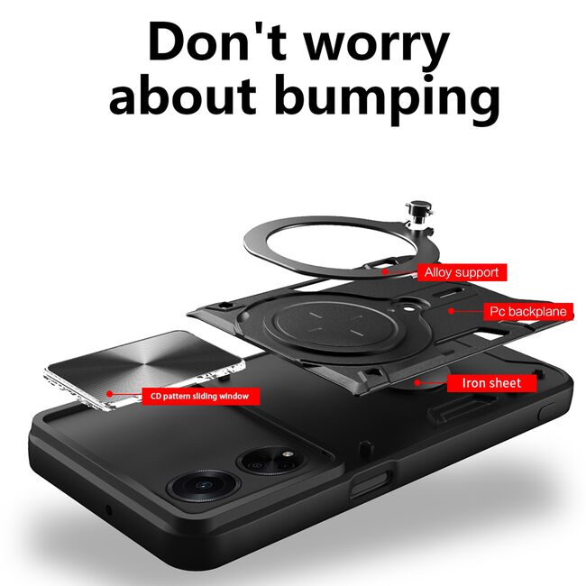Husa pentru  Oppo A98 cu protecție pentru cameră și suport magnetic integrat Ring Shockproof, albastru