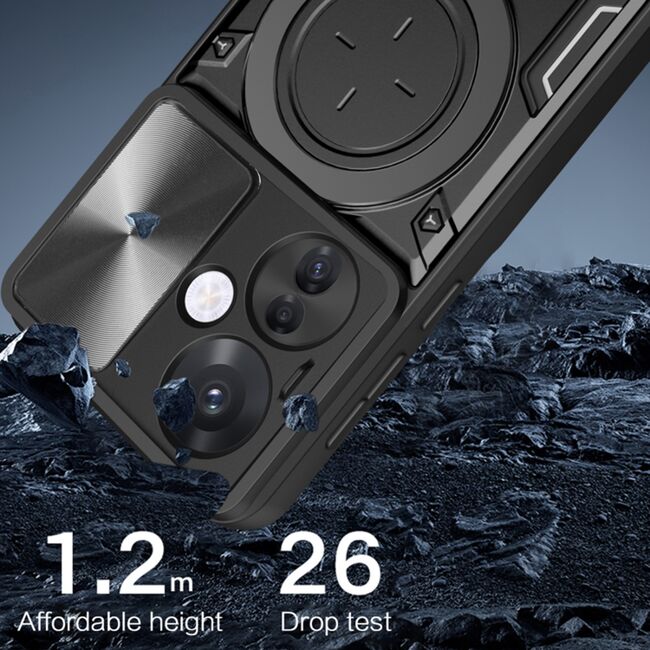 Husa pentru  Oppo Reno 11F cu protecție pentru cameră și suport magnetic integrat Ring Shockproof, rosu