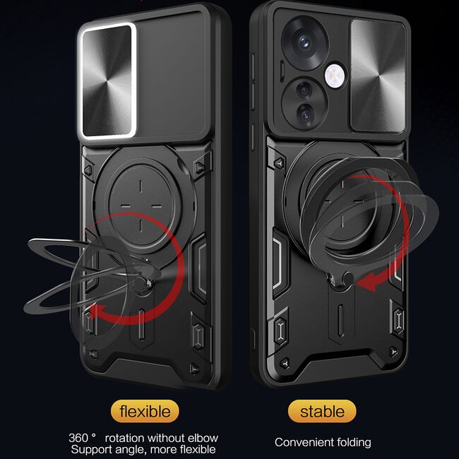 Husa pentru  Oppo Reno 11F cu protecție pentru cameră și suport magnetic integrat Ring Shockproof, rosu