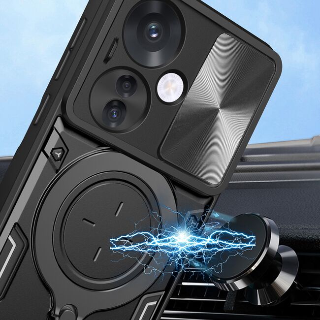 Husa pentru  Oppo Reno 11F cu protecție pentru cameră și suport magnetic integrat Ring Shockproof, rosu