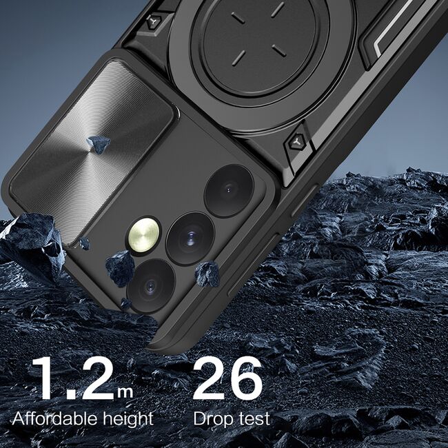 Husa pentru  Oppo Reno 12 cu protecție pentru cameră și suport magnetic integrat Ring Shockproof, negru