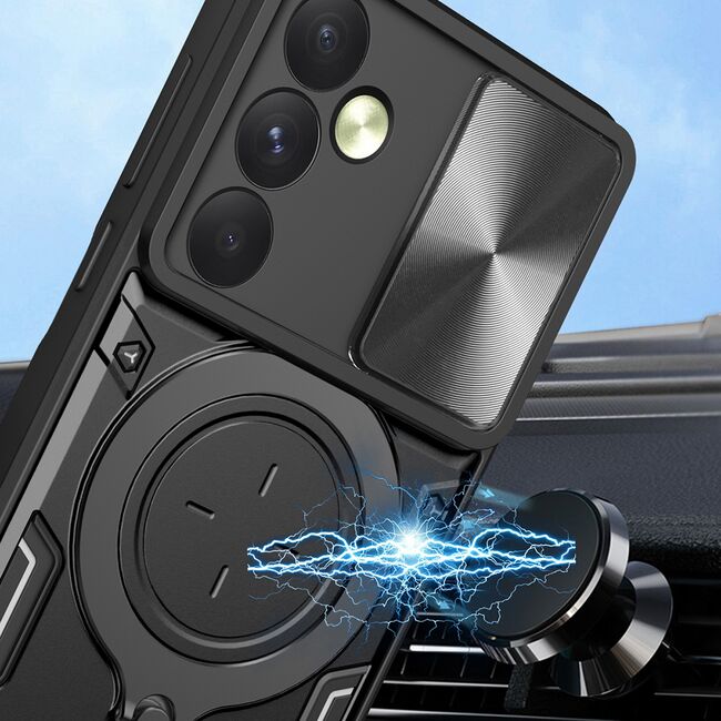 Husa pentru  Oppo Reno 12 cu protecție pentru cameră și suport magnetic integrat Ring Shockproof, negru
