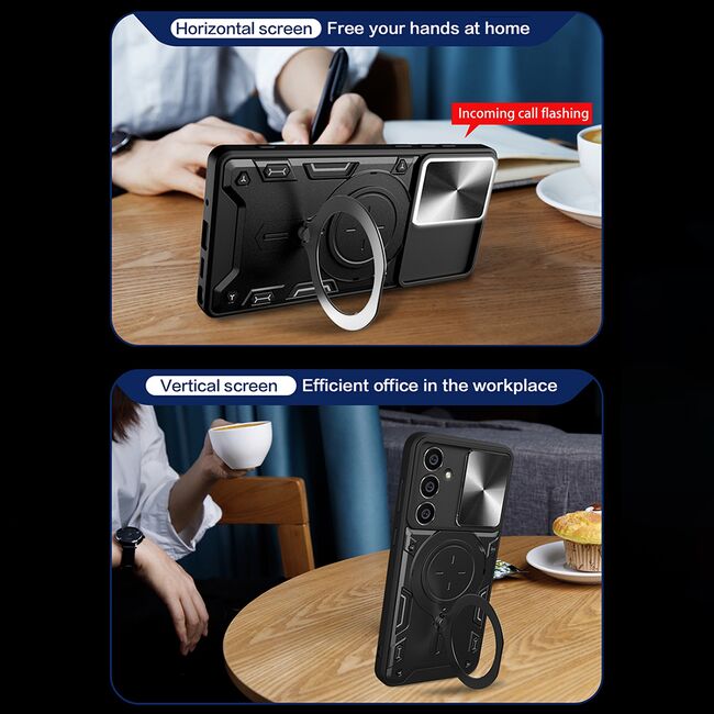 Husa pentru  Samsung Galaxy A14 4G, 5G cu protecție pentru cameră și suport magnetic integrat Ring Shockproof, mov