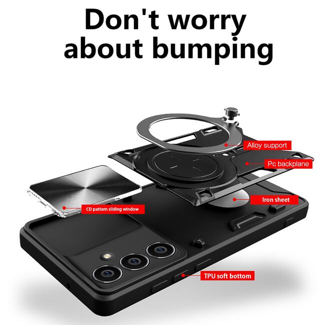 Husa pentru  Samsung Galaxy A25 cu protecție pentru cameră și suport magnetic integrat Ring Shockproof, mov
