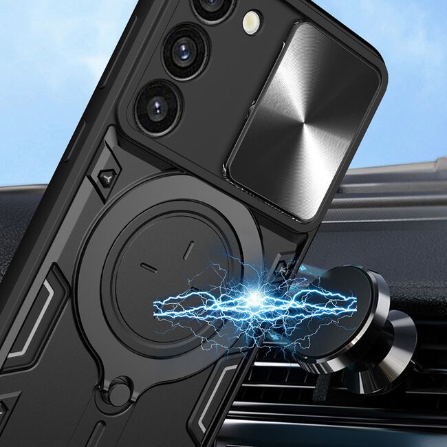 Husa pentru  Samsung Galaxy S23 cu protecție pentru cameră și suport magnetic integrat Ring Shockproof, albastru
