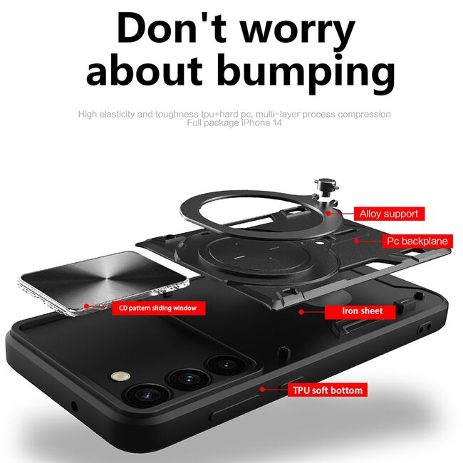 Husa pentru  Samsung Galaxy S23 cu protecție pentru cameră și suport magnetic integrat Ring Shockproof, albastru