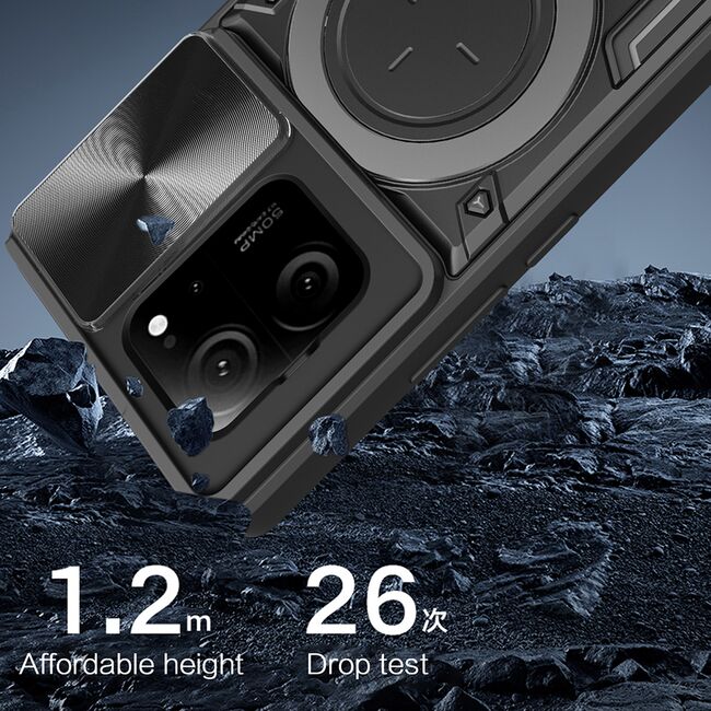 Husa pentru  Xiaomi 13T, 13T Pro cu protecție pentru cameră și suport magnetic integrat Ring Shockproof, negru