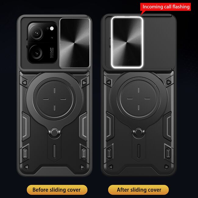 Husa pentru  Xiaomi 13T, 13T Pro cu protecție pentru cameră și suport magnetic integrat Ring Shockproof, negru