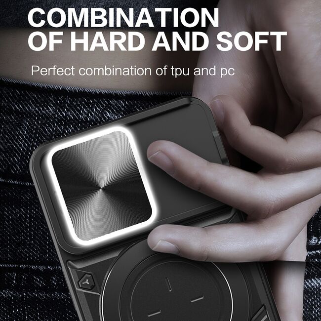 Husa pentru  iPhone 15 Pro Max cu protecție pentru cameră și suport magnetic integrat Ring Shockproof, negru