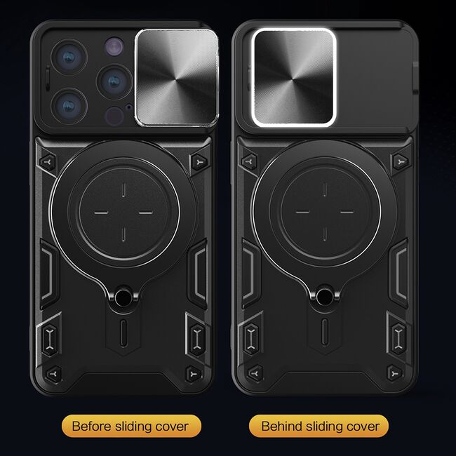 Husa pentru  iPhone 15 Pro Max cu protecție pentru cameră și suport magnetic integrat Ring Shockproof, negru