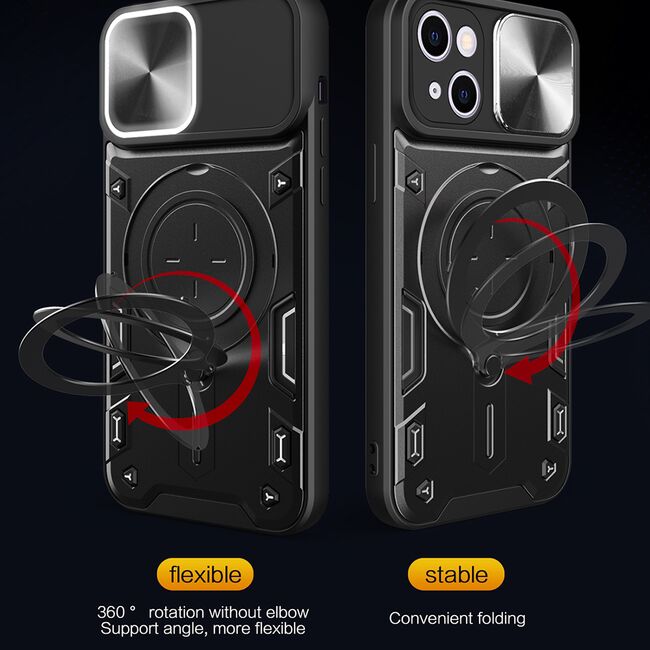 Husa pentru  iPhone 15 cu protecție pentru cameră și suport magnetic integrat Ring Shockproof, albastru