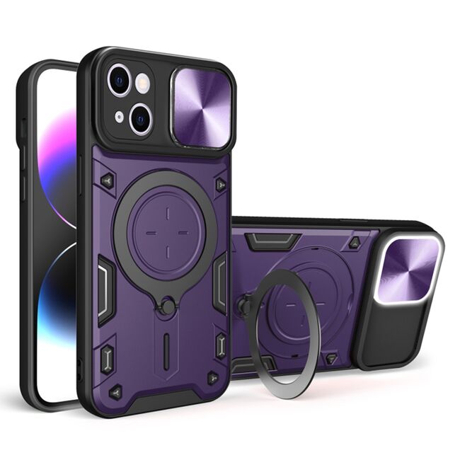 Husa pentru  iPhone 15 cu protecție pentru cameră și suport magnetic integrat Ring Shockproof, mov
