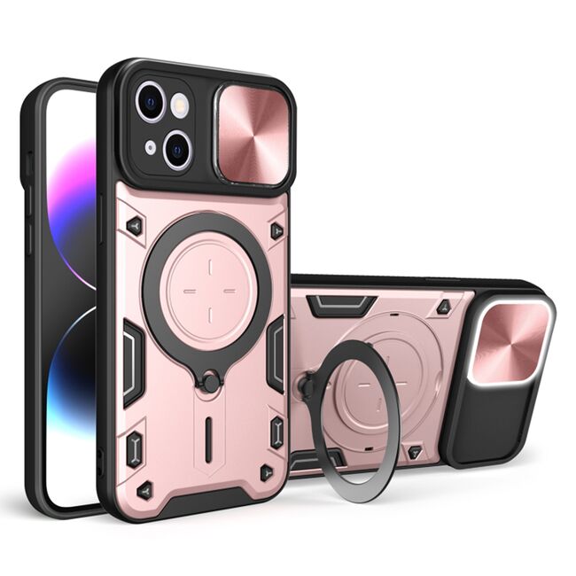 Husa pentru  iPhone 15 cu protecție pentru cameră și suport magnetic integrat Ring Shockproof, rose gold