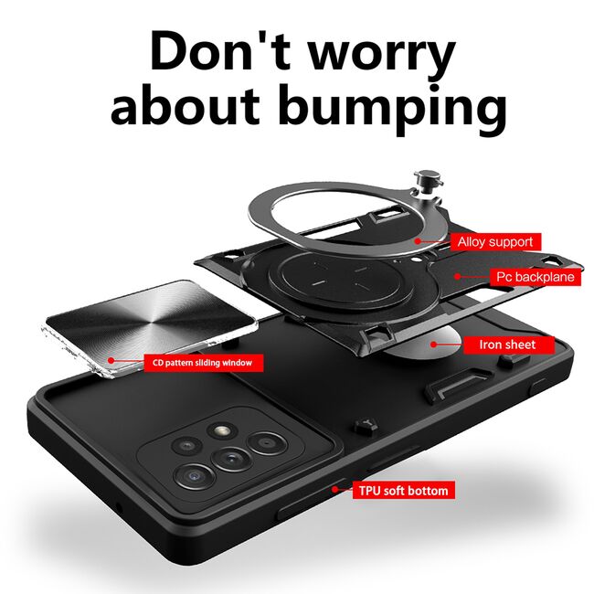 Husa pentru Samsung Galaxy A52  / A52s cu protecție pentru cameră și suport magnetic integrat Ring Shockproof, albastru