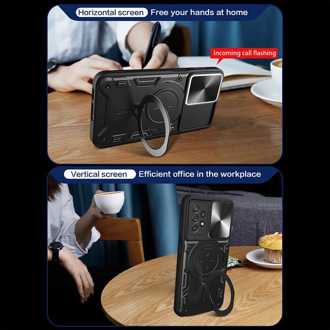 Husa pentru Samsung Galaxy A52  / A52s cu protecție pentru cameră și suport magnetic integrat Ring Shockproof, albastru