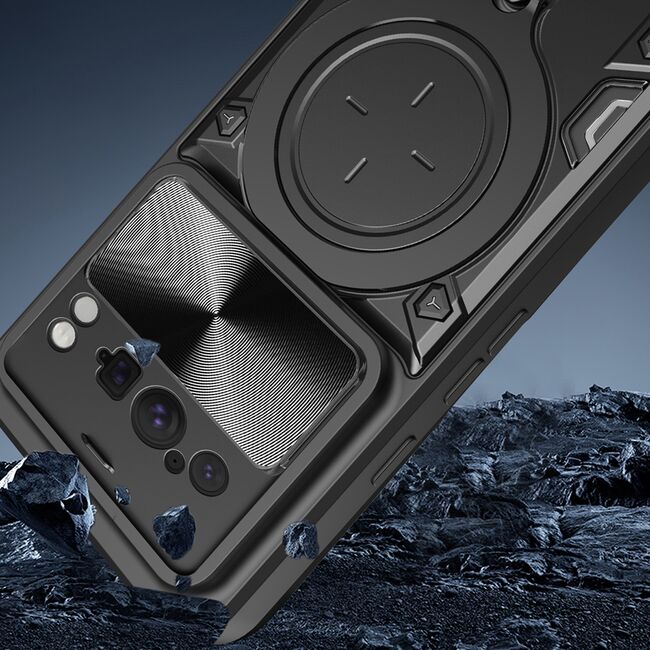 Husa pentru  Google Pixel 8 Pro cu protecție pentru cameră și suport magnetic integrat Ring Shockproof, albastru