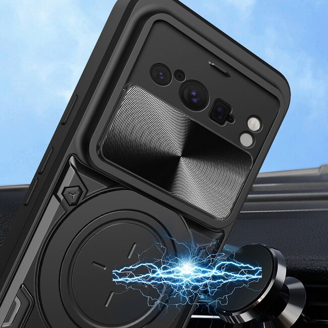 Husa pentru  Google Pixel 8 Pro cu protecție pentru cameră și suport magnetic integrat Ring Shockproof, albastru