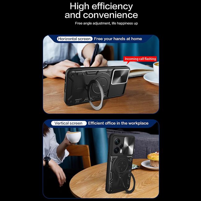 Husa pentru  Google Pixel 8 cu protecție pentru cameră și suport magnetic integrat Ring Shockproof, negru