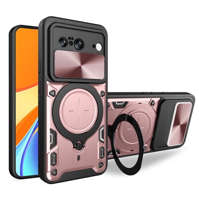 Husa pentru  Google Pixel 8 cu protecție pentru cameră și suport magnetic integrat Ring Shockproof, rose gold