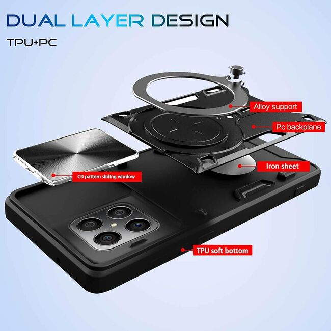 Husa pentru  Honor 70 Lite cu protecție pentru cameră și suport magnetic integrat Ring Shockproof, albastru