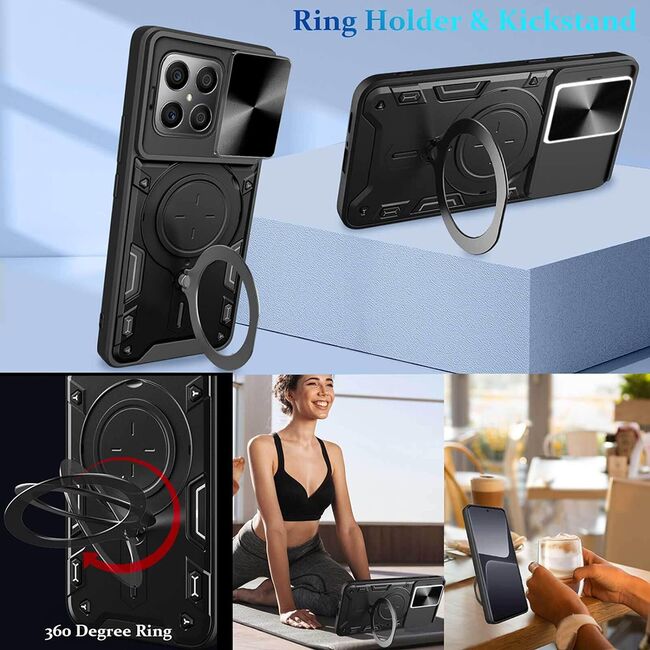 Husa pentru  Honor 70 Lite cu protecție pentru cameră și suport magnetic integrat Ring Shockproof, albastru
