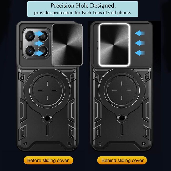 Husa pentru  Honor 70 Lite cu protecție pentru cameră și suport magnetic integrat Ring Shockproof, negru