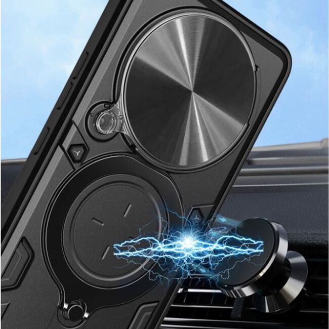 Husa pentru  Honor Magic 5 Lite cu protecție pentru cameră și suport magnetic integrat Ring Shockproof, negru