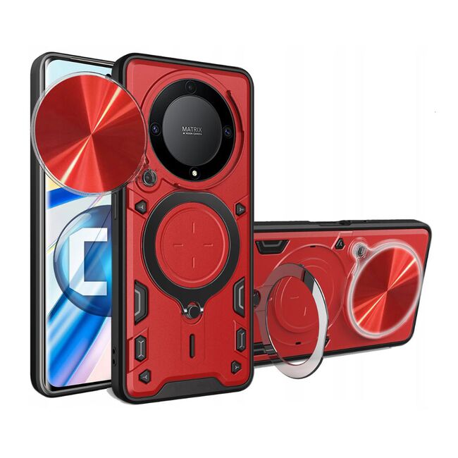 Husa pentru  Honor Magic 5 Lite cu protecție pentru cameră și suport magnetic integrat Ring Shockproof, rosu