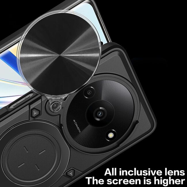 Husa pentru  Honor Magic 6 Lite cu protecție pentru cameră și suport magnetic integrat Ring Shockproof, negru