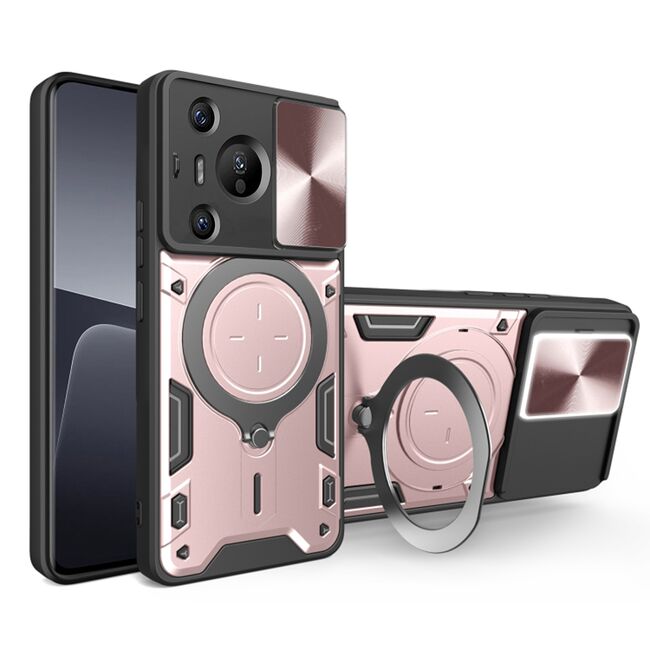 Husa pentru  Huawei Pura 70 cu protecție pentru cameră și suport magnetic integrat Ring Shockproof, rose gold