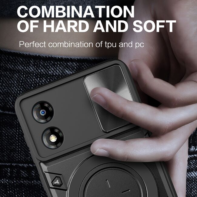 Husa pentru  Motorola Moto E13 cu protecție pentru cameră și suport magnetic integrat Ring Shockproof, mov