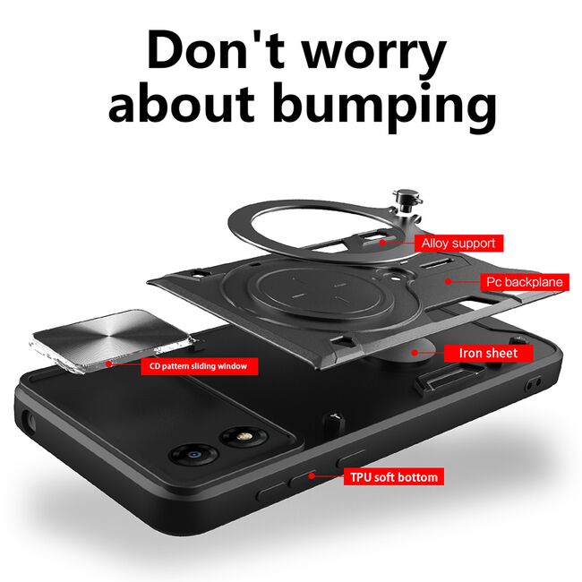 Husa pentru  Motorola Moto E13 cu protecție pentru cameră și suport magnetic integrat Ring Shockproof, mov