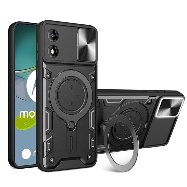 Husa pentru  Motorola Moto E13 cu protecție pentru cameră și suport magnetic integrat Ring Shockproof, negru