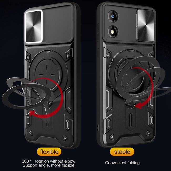Husa pentru  Motorola Moto E13 cu protecție pentru cameră și suport magnetic integrat Ring Shockproof, rose gold