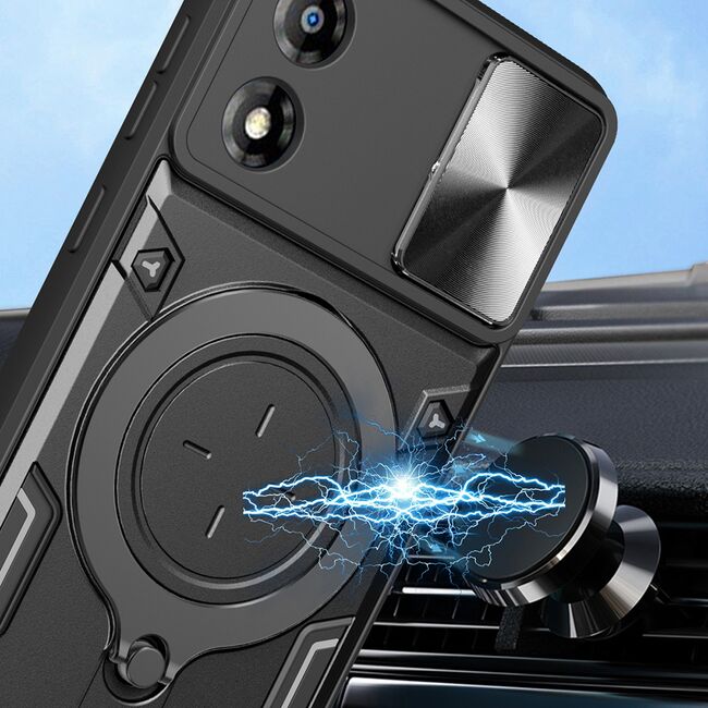 Husa pentru  Motorola Moto E13 cu protecție pentru cameră și suport magnetic integrat Ring Shockproof, rose gold