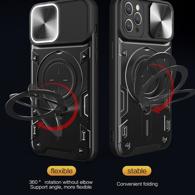 Husa pentru  iPhone 12 Pro Max cu protecție pentru cameră și suport magnetic integrat Ring Shockproof, negru