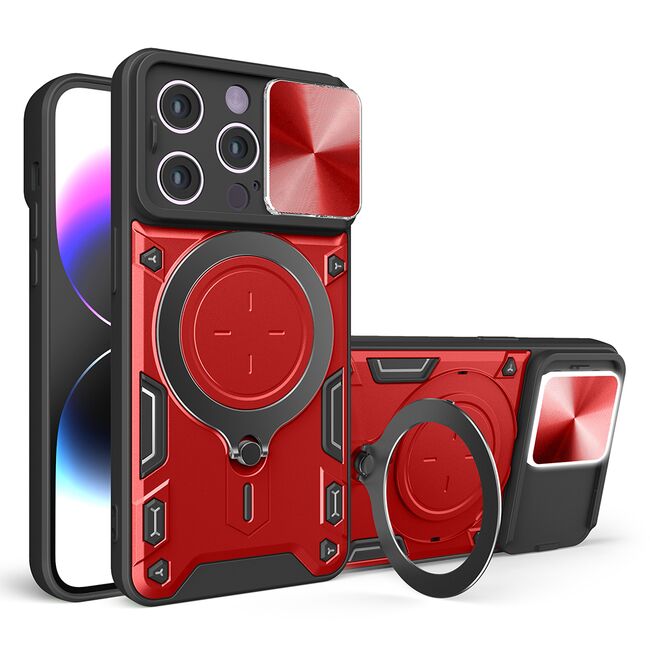 Husa pentru  iPhone 13 Pro Max cu protecție pentru cameră și suport magnetic integrat Ring Shockproof, rosu