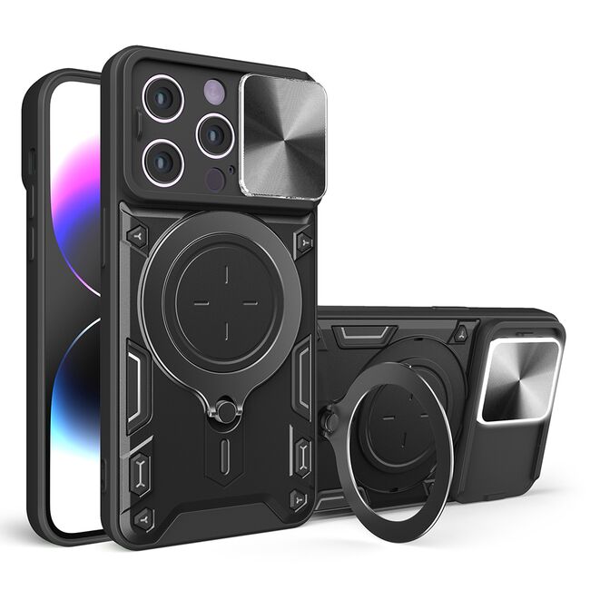 Husa pentru  iPhone 13 Pro cu protecție pentru cameră și suport magnetic integrat Ring Shockproof, negru